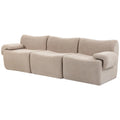 Trivietė sofa iš šenilio, modulinė, plati ir gili, smėlio spalvos