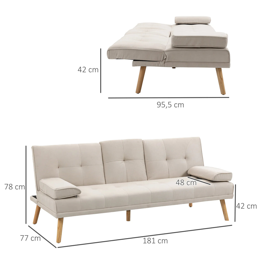 Trivietė sofa-lova su nulenkiama atkalte bei staliuku smėlio spalvos 181 x 77 x 78 cm