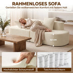 Trivietė sofa, modulinė, be standaus rėmo, rumbuotas pliušas, smėlio spalvos