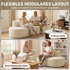 Trivietė sofa, modulinė, be standaus rėmo, rumbuotas pliušas, smėlio spalvos