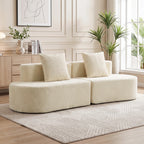 Trivietė sofa, modulinė, be standaus rėmo, rumbuotas pliušas, smėlio spalvos