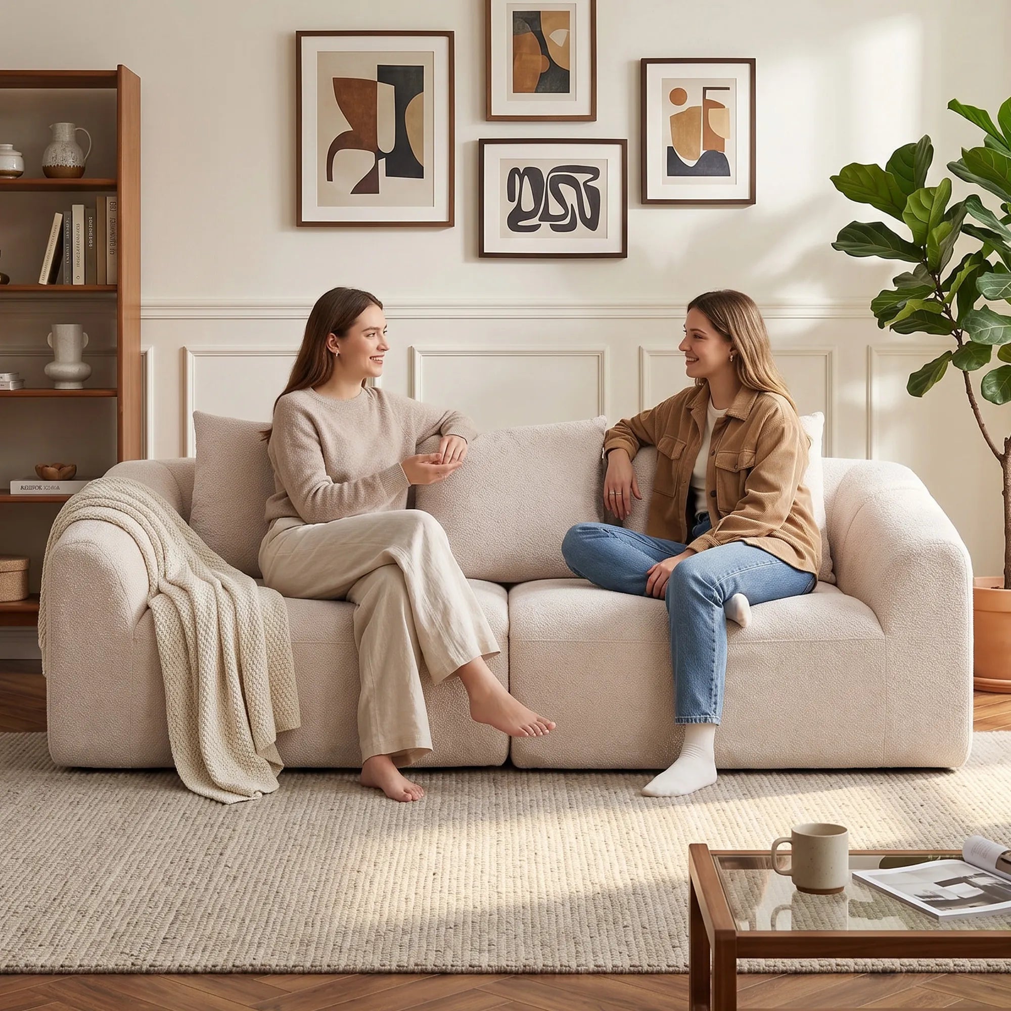 Trivietė sofa, smėlio spalvos