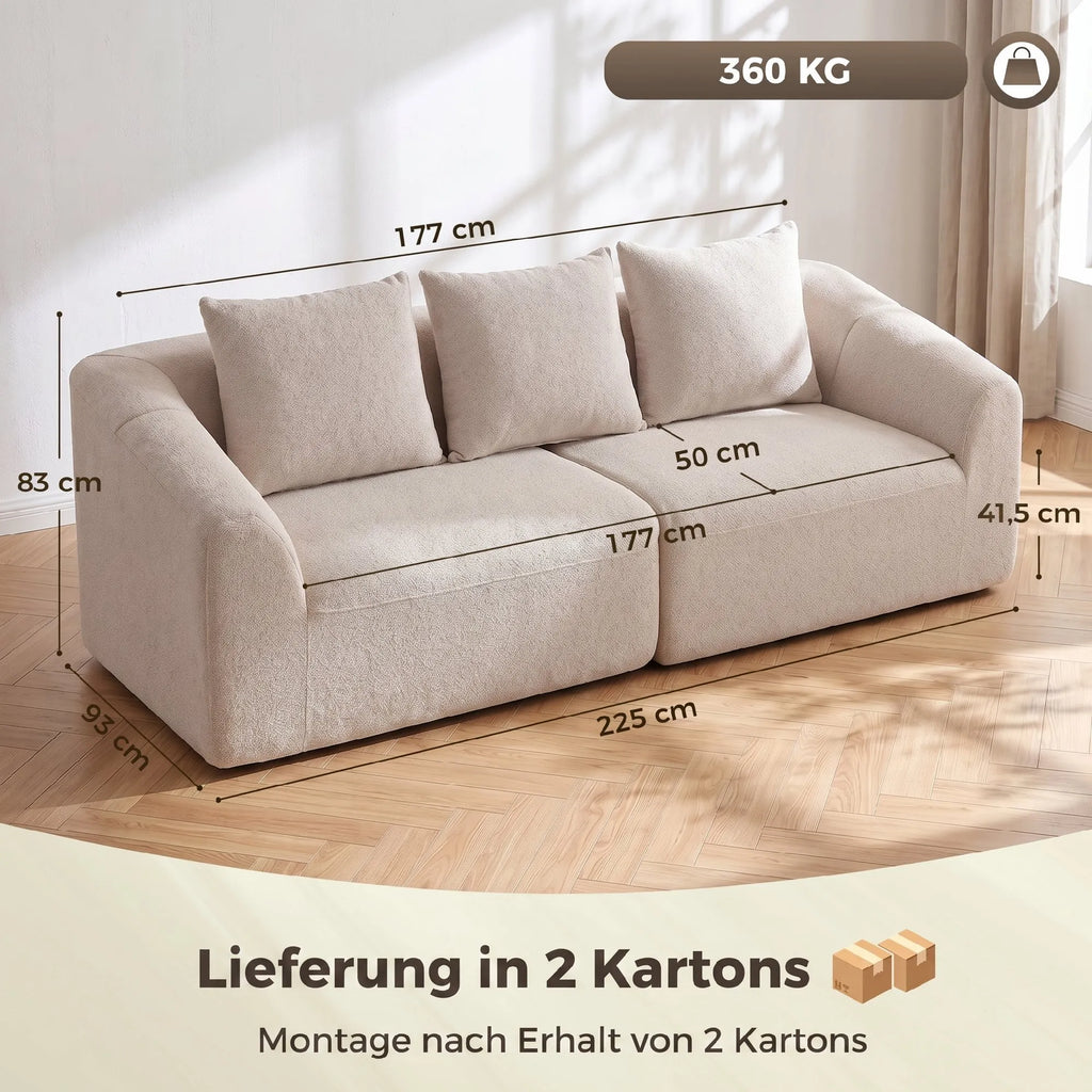 Trivietė sofa, smėlio spalvos