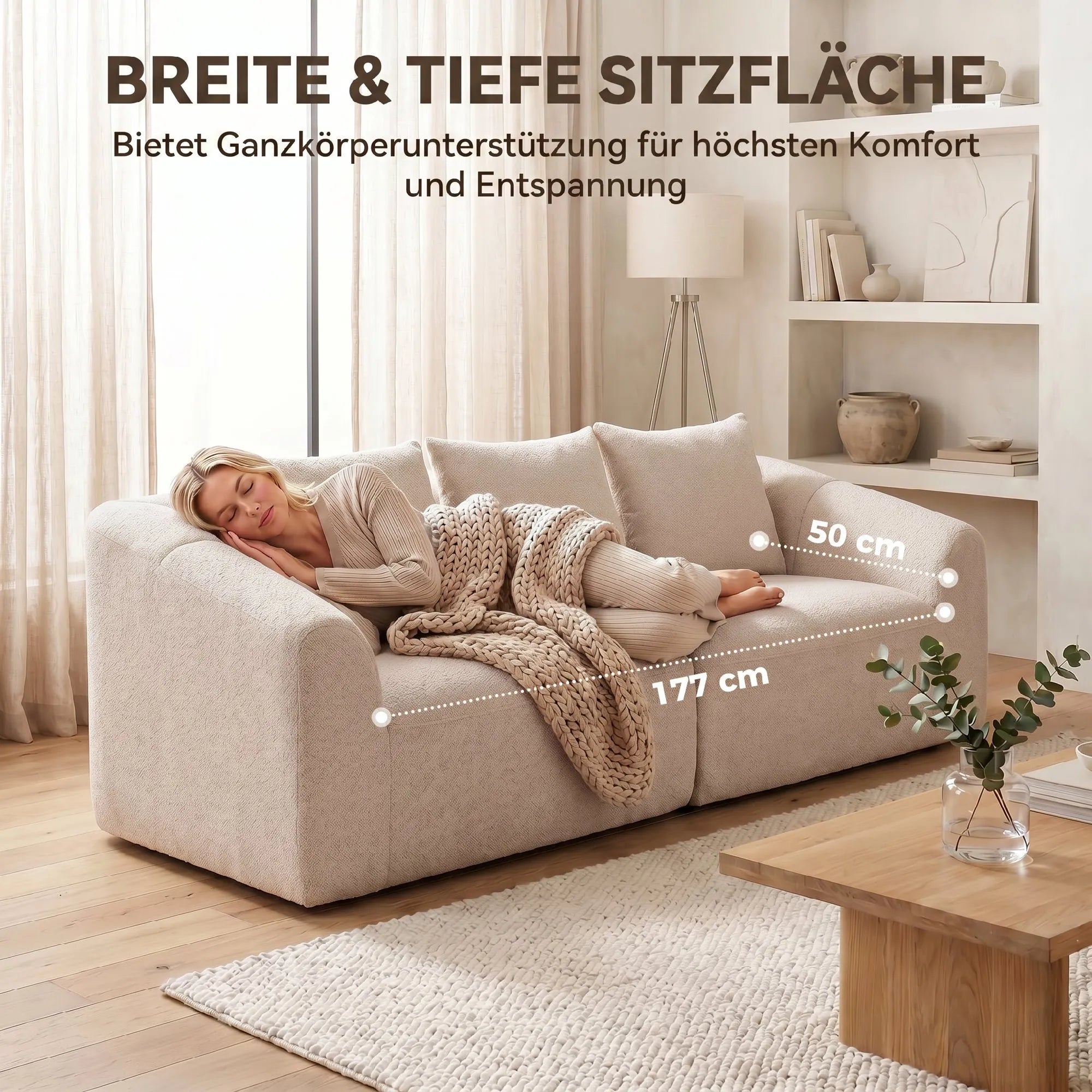 Trivietė sofa, smėlio spalvos