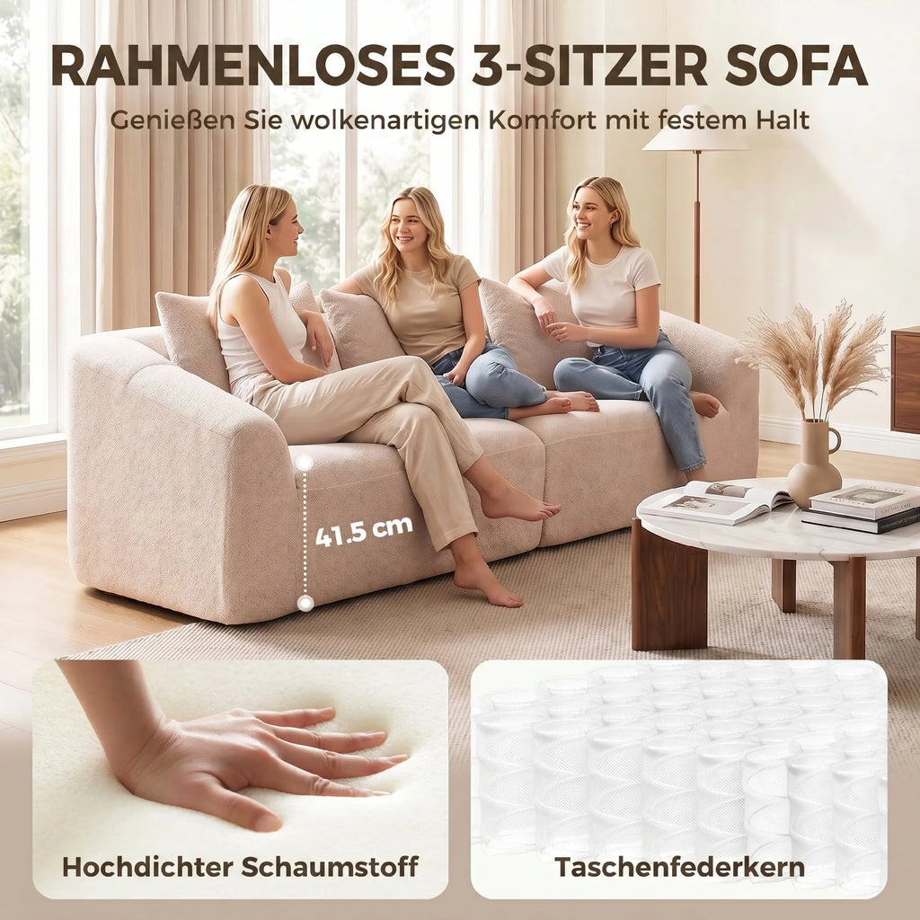 Trivietė sofa, smėlio spalvos