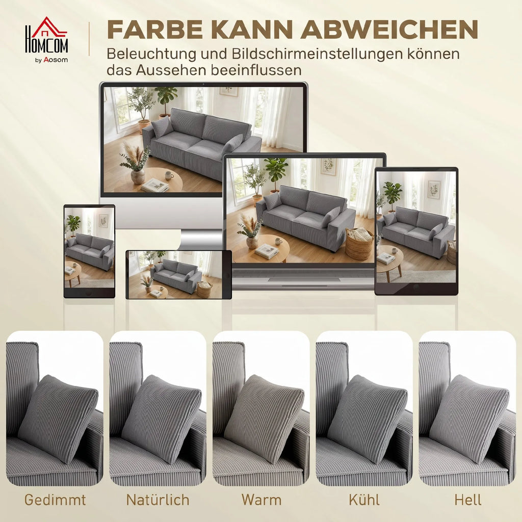 Trivietė sofa su kojelėmis, 218 cm, pilka