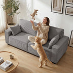 Trivietė sofa su kojelėmis, 218 cm, pilka
