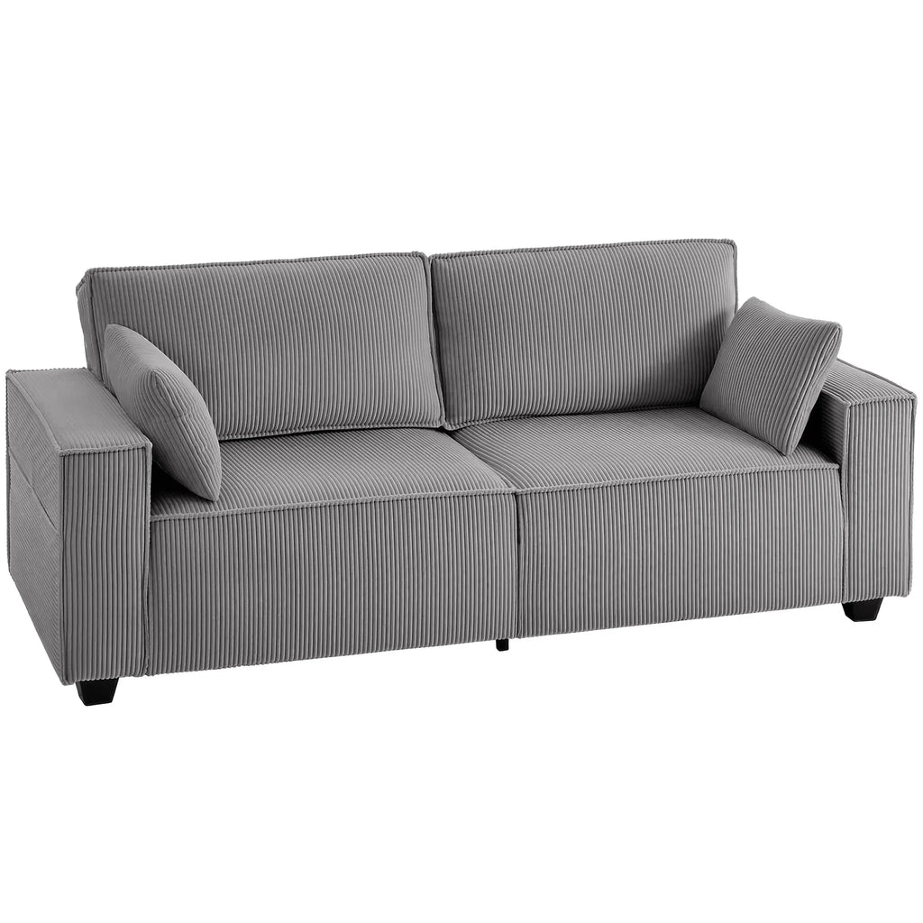 Trivietė sofa su kojelėmis, 218 cm, pilka