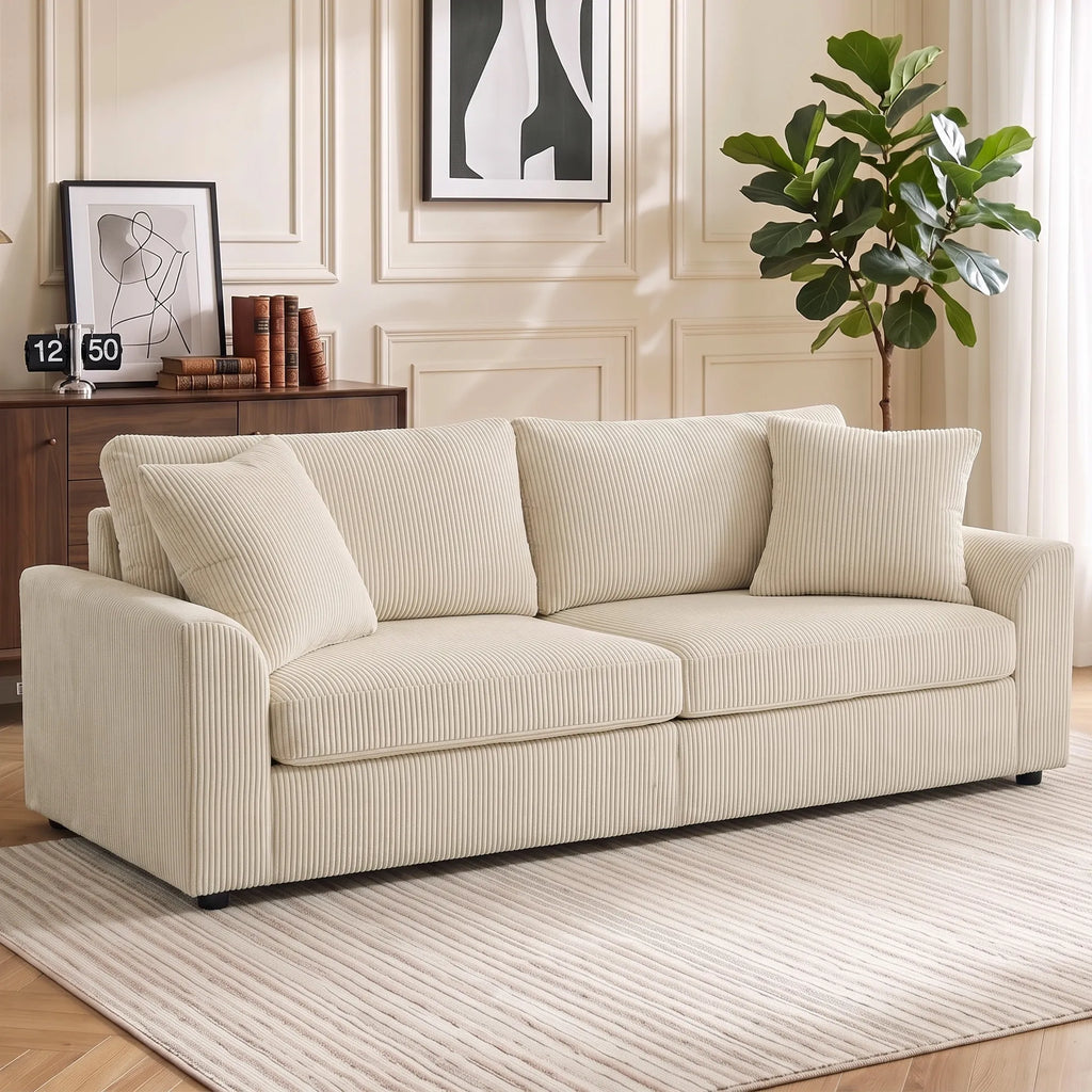 Trivietė sofa su pagalvėlėmis, 212 cm, kreminės spalvos