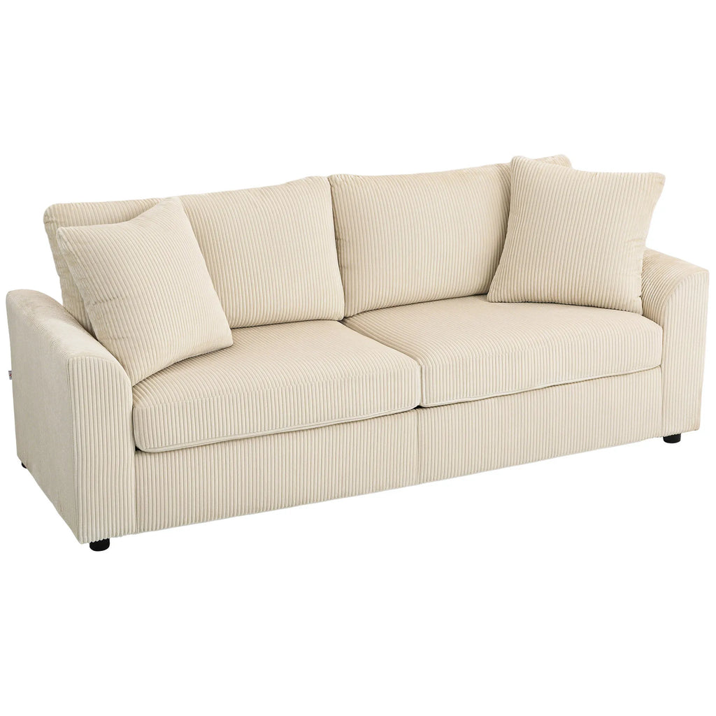 Trivietė sofa su pagalvėlėmis, 212 cm, kreminės spalvos