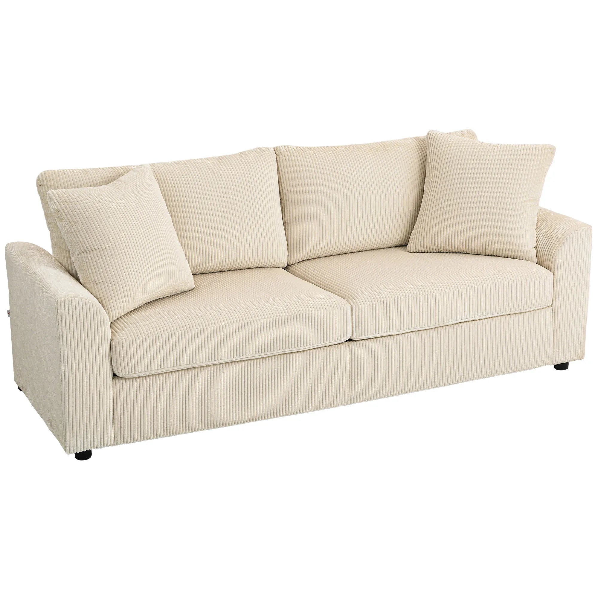 Trivietė sofa su pagalvėlėmis, 212 cm, kreminės spalvos
