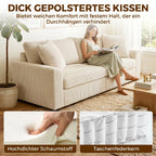 Trivietė sofa su pagalvėlėmis, 212 cm, kreminės spalvos