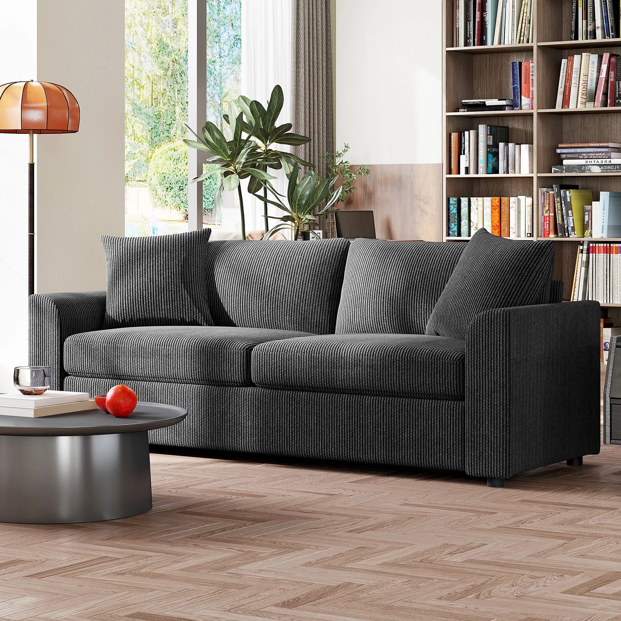 Trivietė sofa su pagalvėlėmis, 212 cm, tamsiai pilka