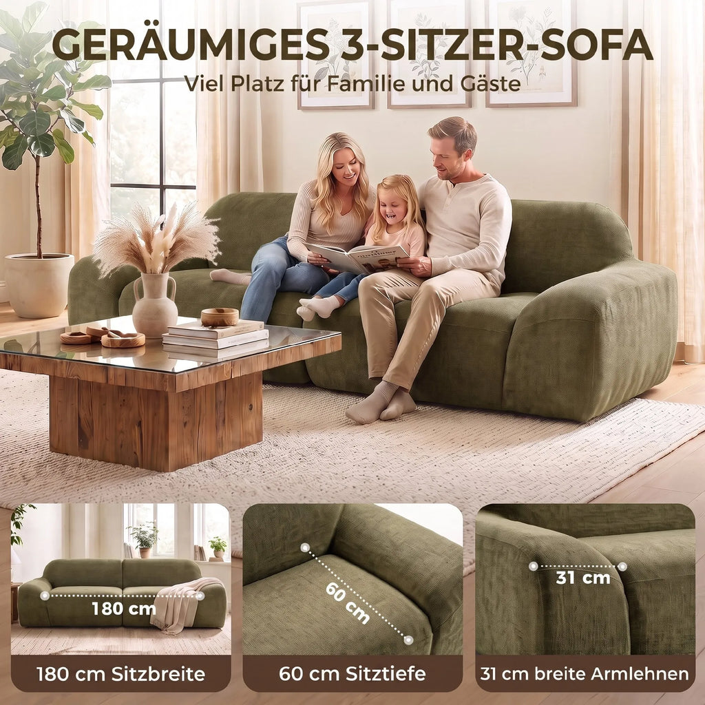 Trivietė sofa, su plačia sėdimąja dalimi, iki 360 kg, tamsiai žalia