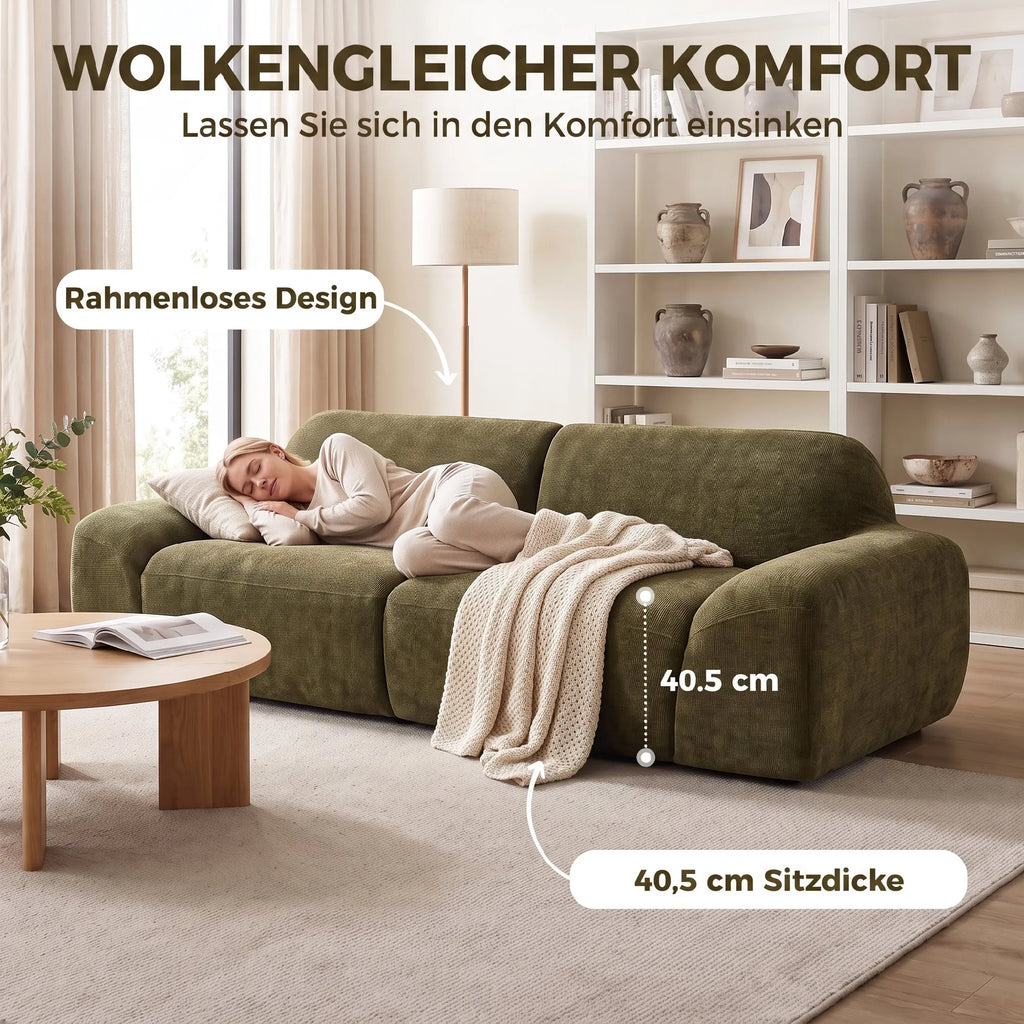 Trivietė sofa, su plačia sėdimąja dalimi, iki 360 kg, tamsiai žalia