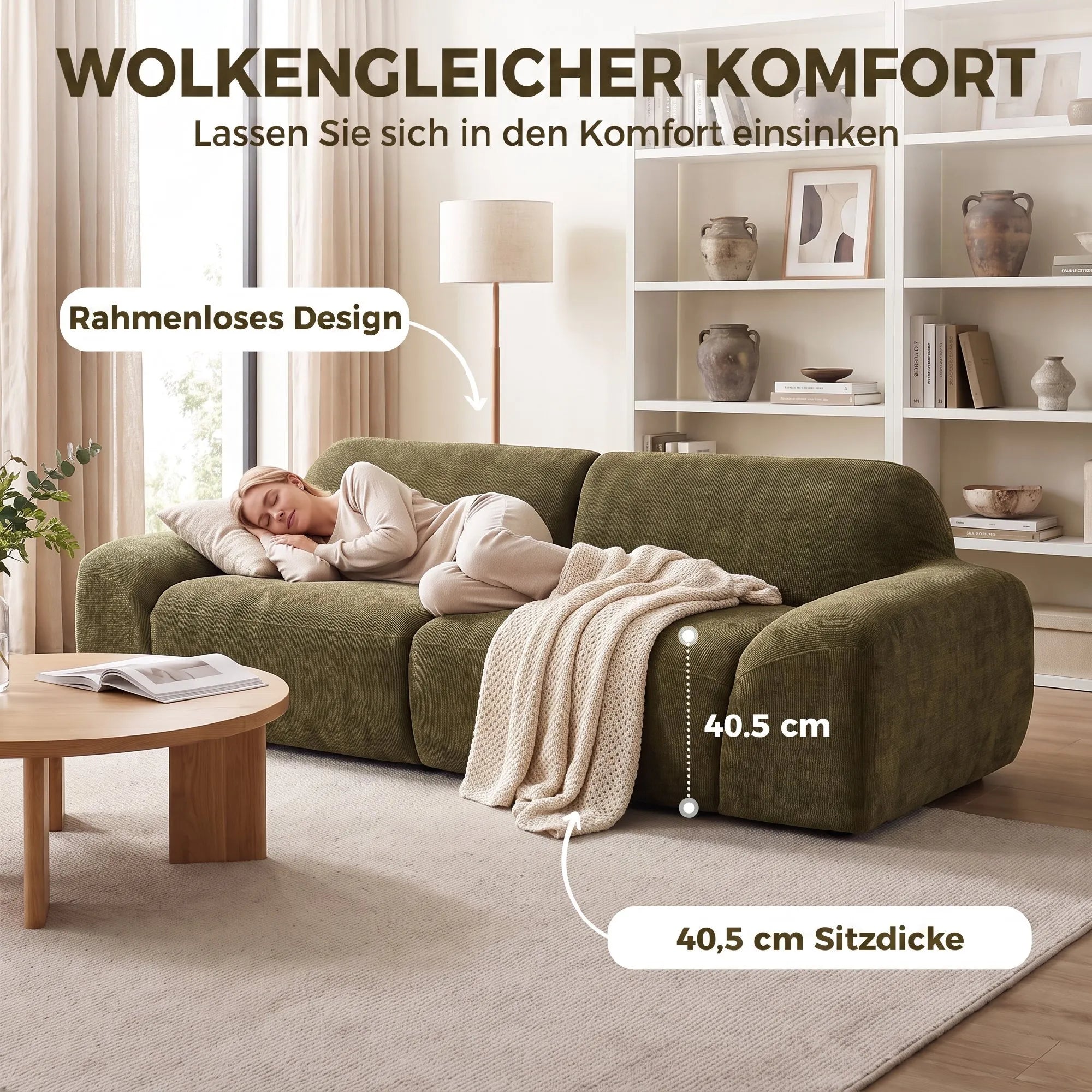 Trivietė sofa, su plačia sėdimąja dalimi, iki 360 kg, tamsiai žalia