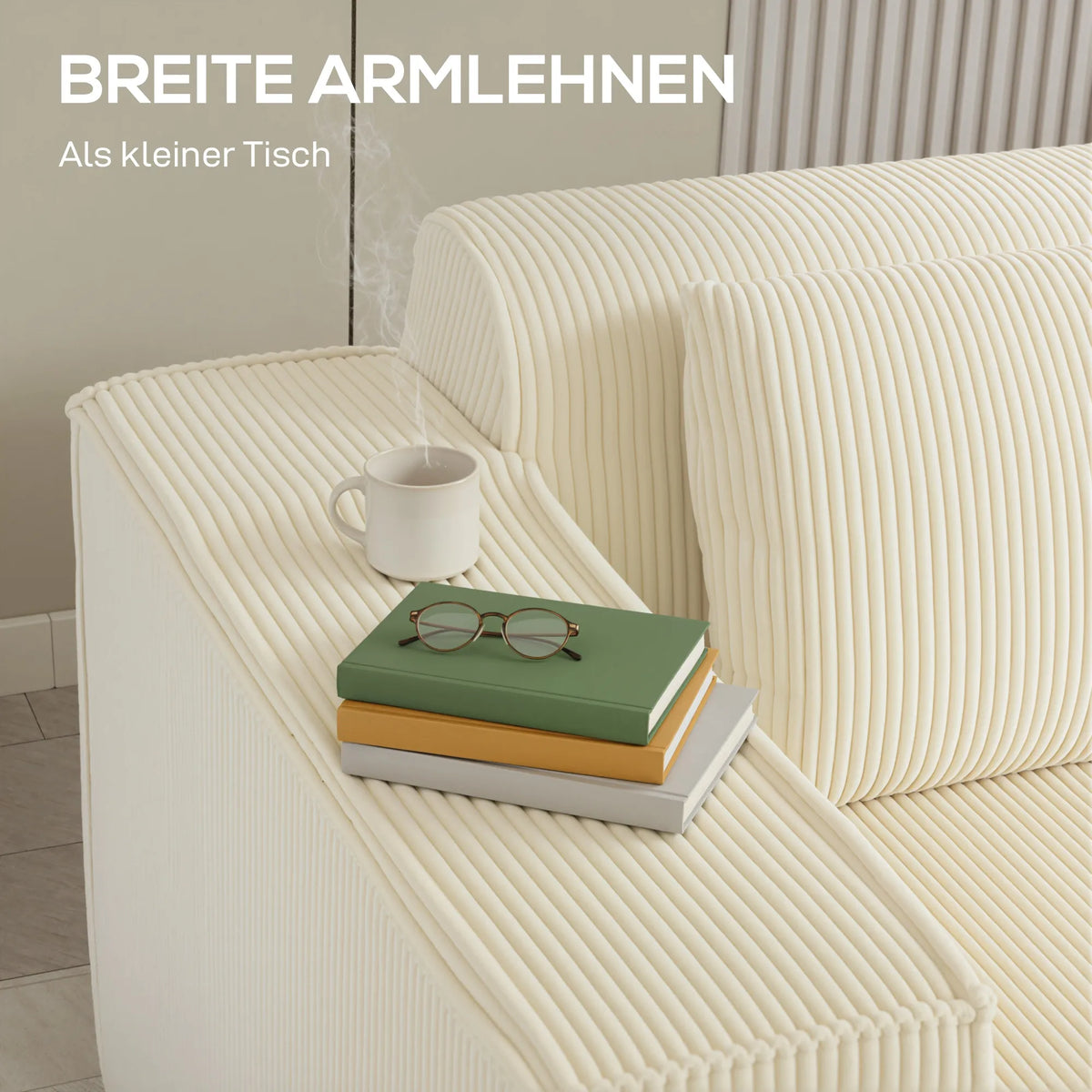 Trivietė sofa, su plačiais porankiais, 202 cm, smėlio spalvos