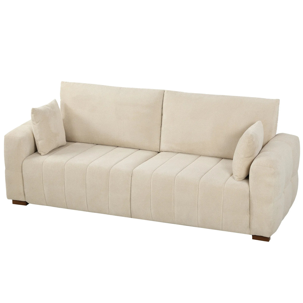 Trivietė sofa su porankiais iki grindų, kreminės baltos spalvos