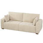 Trivietė sofa su porankiais iki grindų, kreminės baltos spalvos