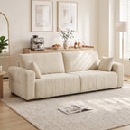 Trivietė sofa su porankiais iki grindų, kreminės baltos spalvos