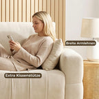 Trivietė sofa su porankiais iki grindų, kreminės baltos spalvos