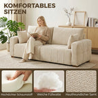 Trivietė sofa su porankiais iki grindų, kreminės baltos spalvos