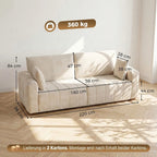 Trivietė sofa su porankiais iki grindų, kreminės baltos spalvos