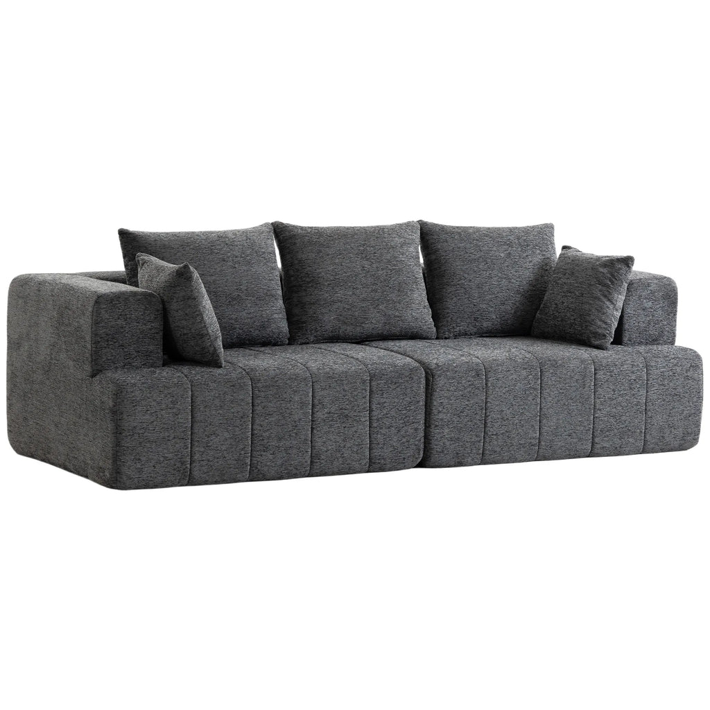 Trivietė sofa, su veliūriniu audiniu ir kišeninėmis spyruoklėmis, pilka