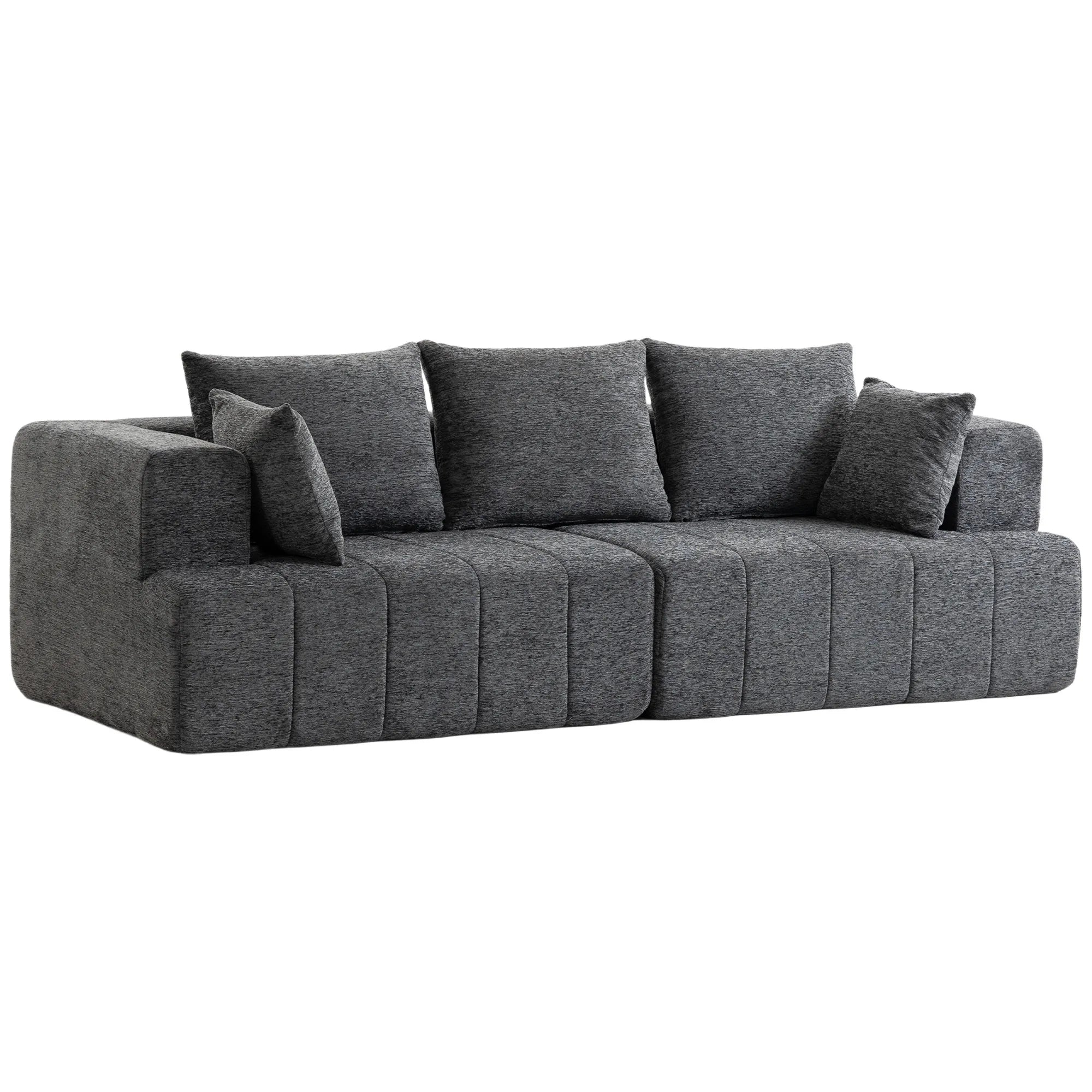 Trivietė sofa, su veliūriniu audiniu ir kišeninėmis spyruoklėmis, pilka