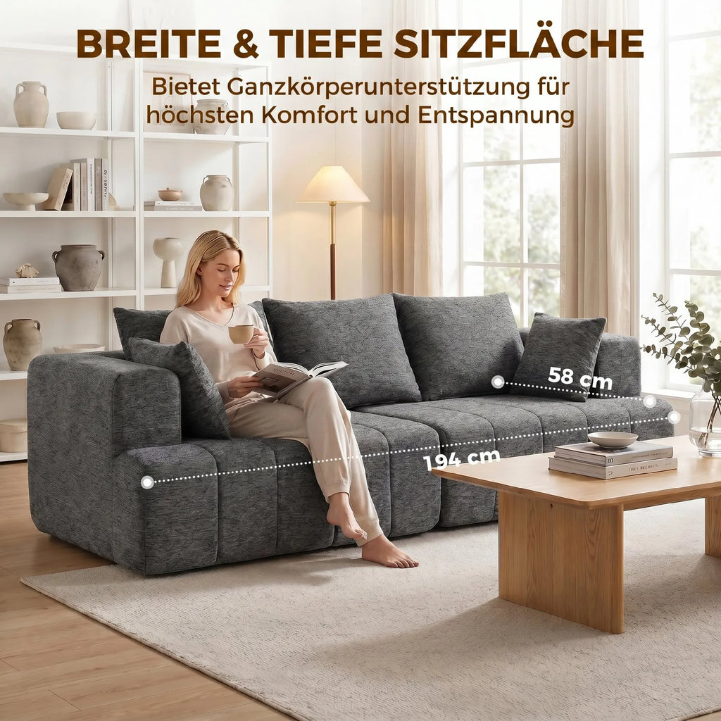 Trivietė sofa, su veliūriniu audiniu ir kišeninėmis spyruoklėmis, pilka