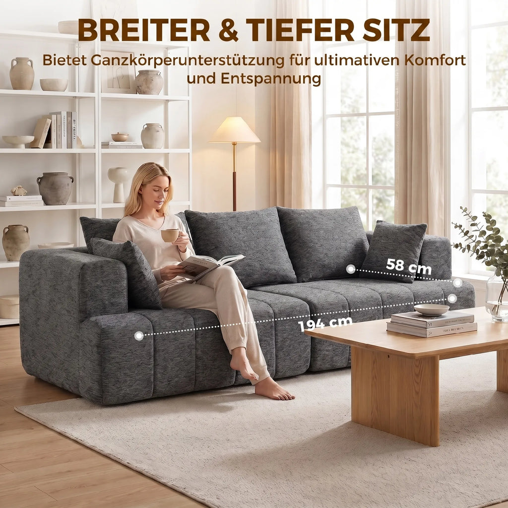 Trivietė sofa, su veliūriniu audiniu ir kišeninėmis spyruoklėmis, pilka