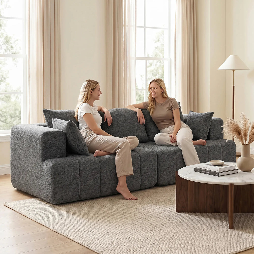 Trivietė sofa, su veliūriniu audiniu ir kišeninėmis spyruoklėmis, pilka