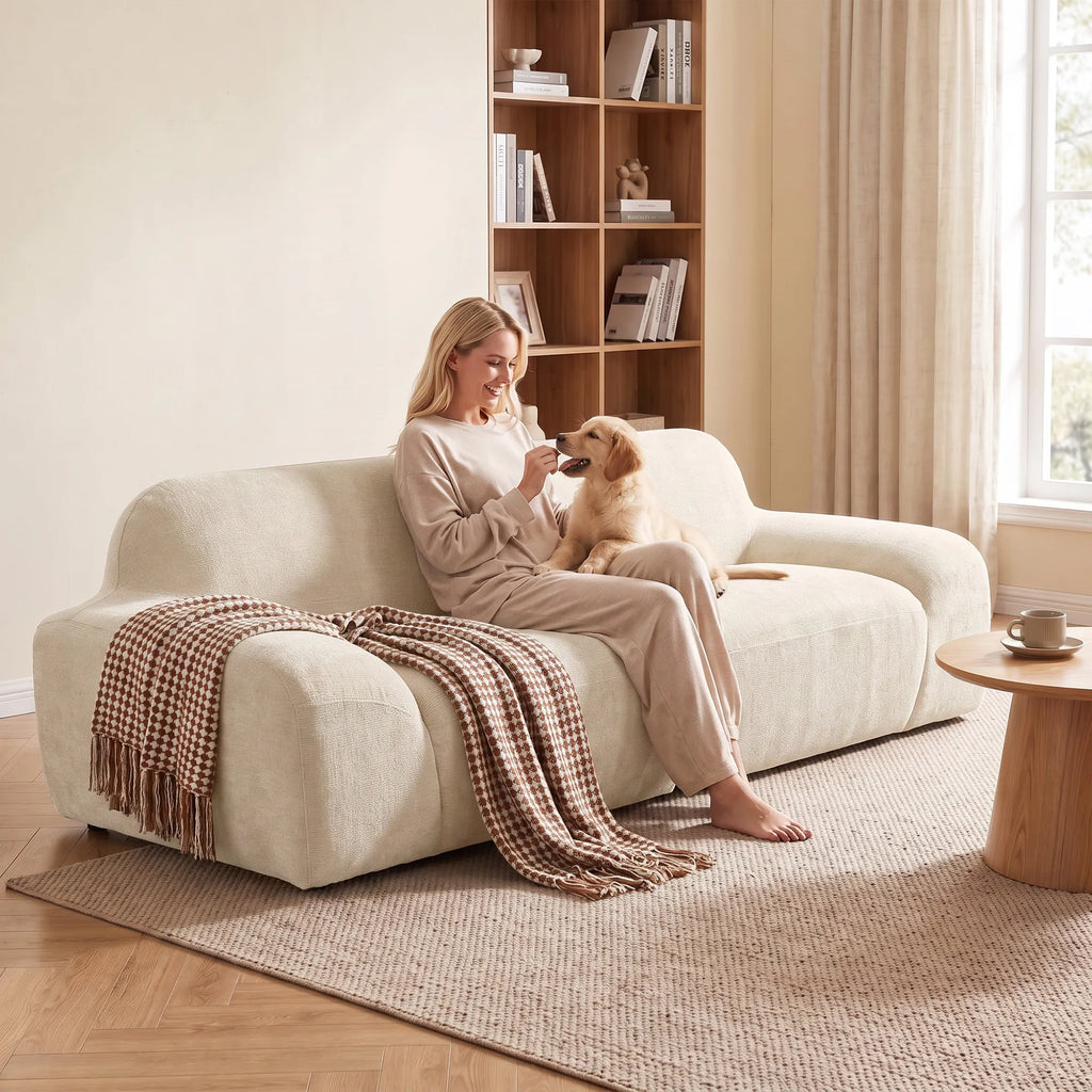 Trivietė sofa, suapvalinta, 360 kg apkrova, kreminės baltos spalvos