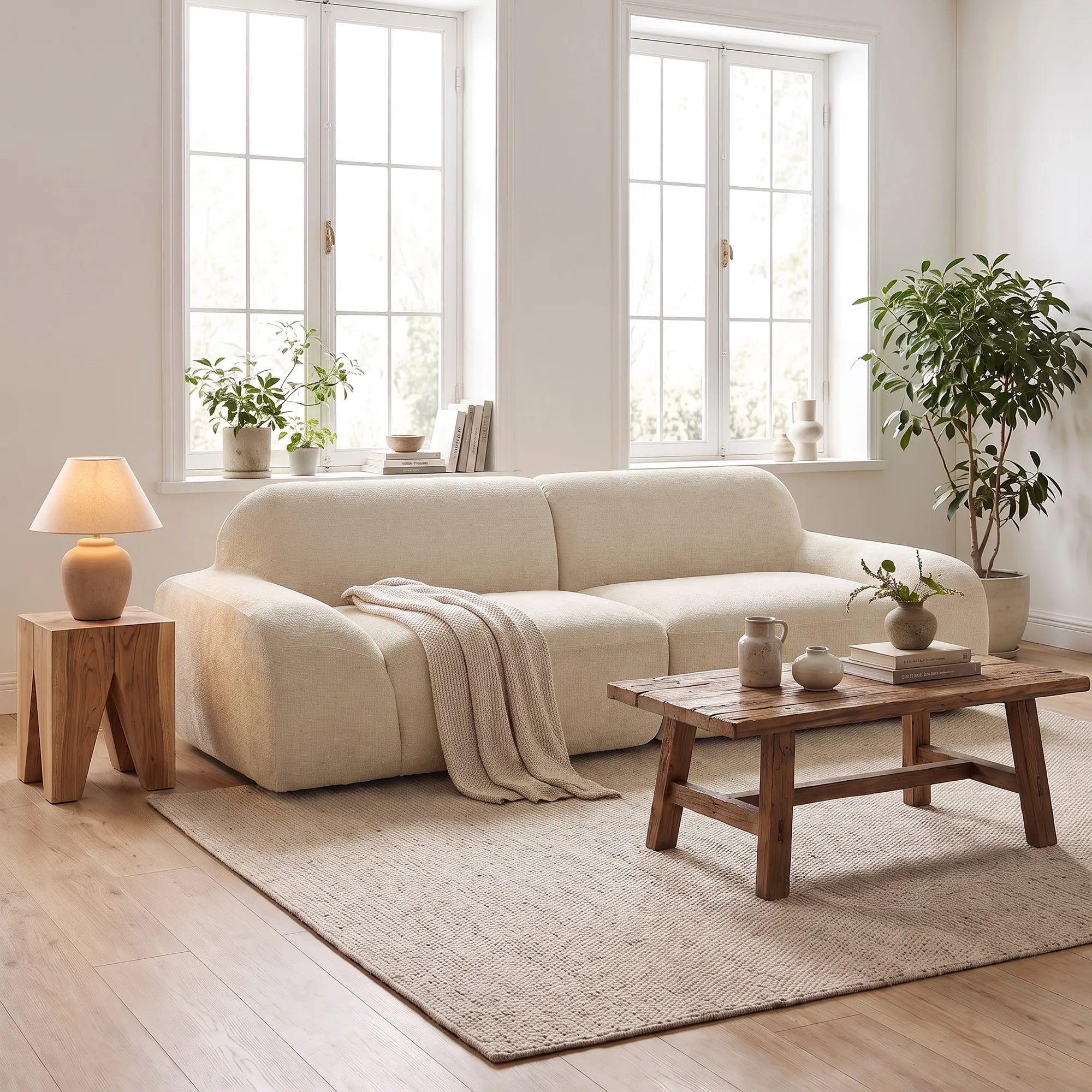 Trivietė sofa, suapvalinta, 360 kg apkrova, kreminės baltos spalvos