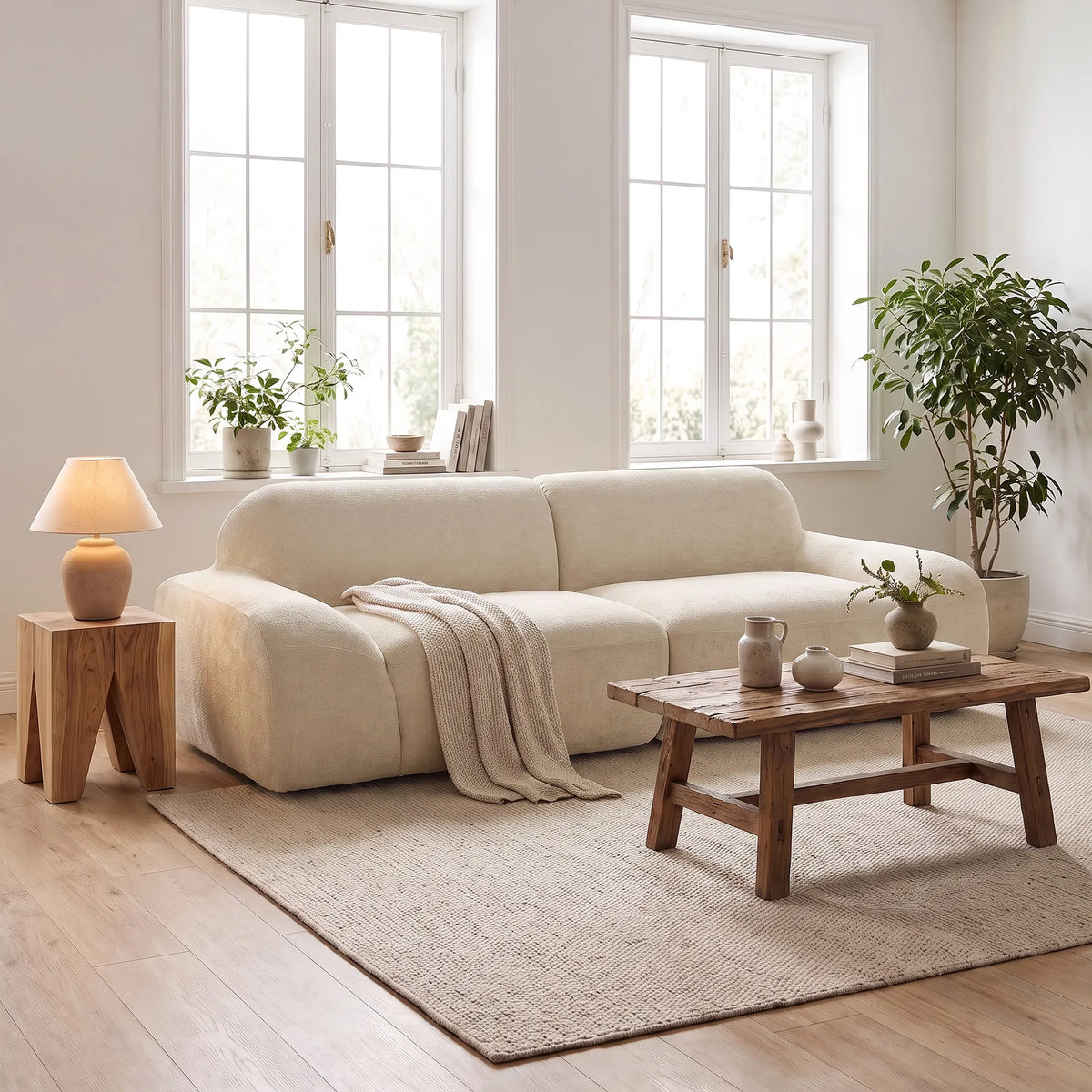 Trivietė sofa, suapvalinta, 360 kg apkrova, kreminės baltos spalvos