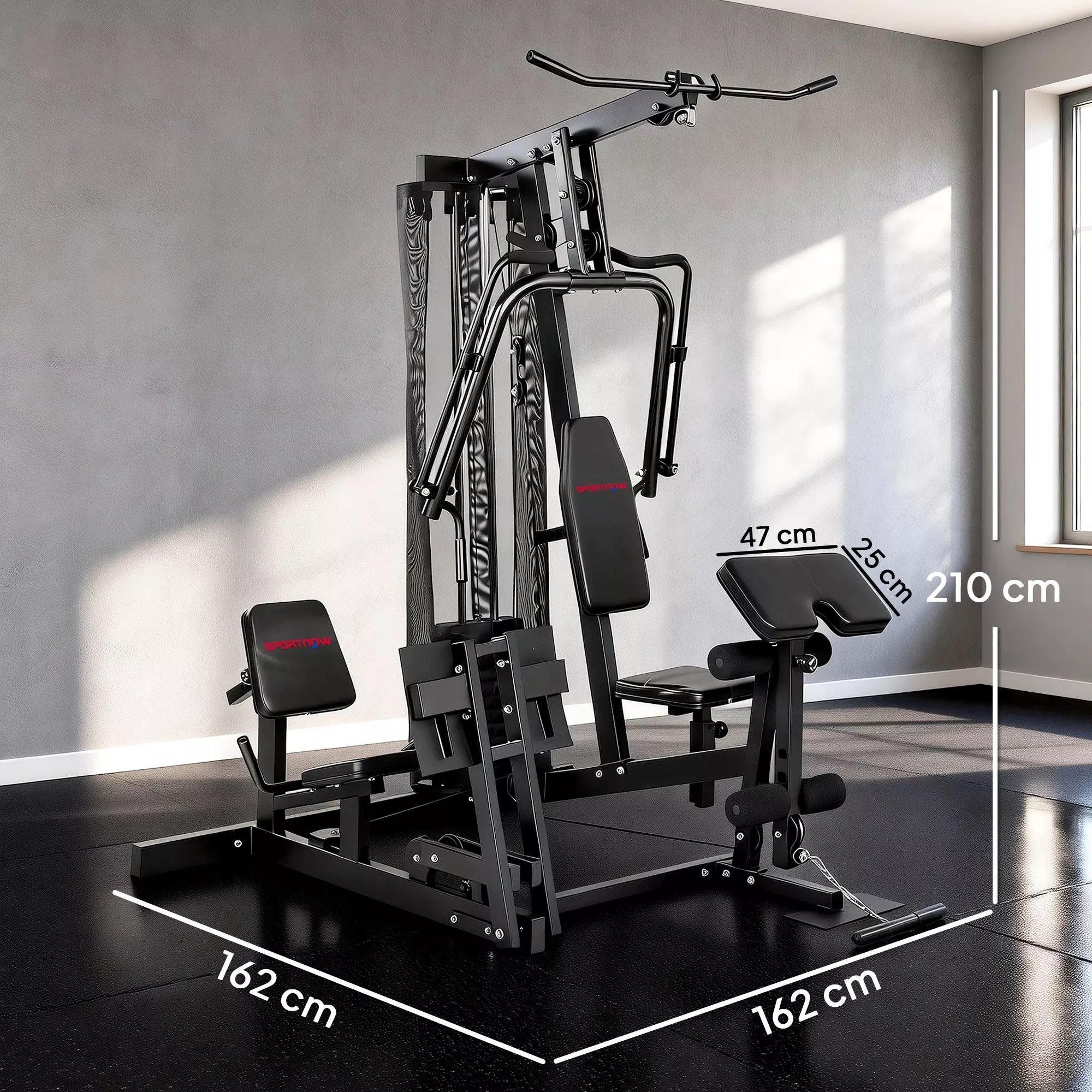 Jėgos treniruoklis su traukimo strypu, „Butterfly“ strypu, 65 kg svoriais ir virve iki 120 kg