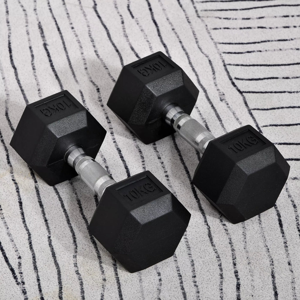 Hexagon hantels, 2 vnt. rinkinys Hantels su raižytu rankenėle, ketaus hantelių rinkinys, 2 x 10 kg, hantelių rinkinys vyrams ir moterims, namams, sporto salėms, jėgos treniruotėms
