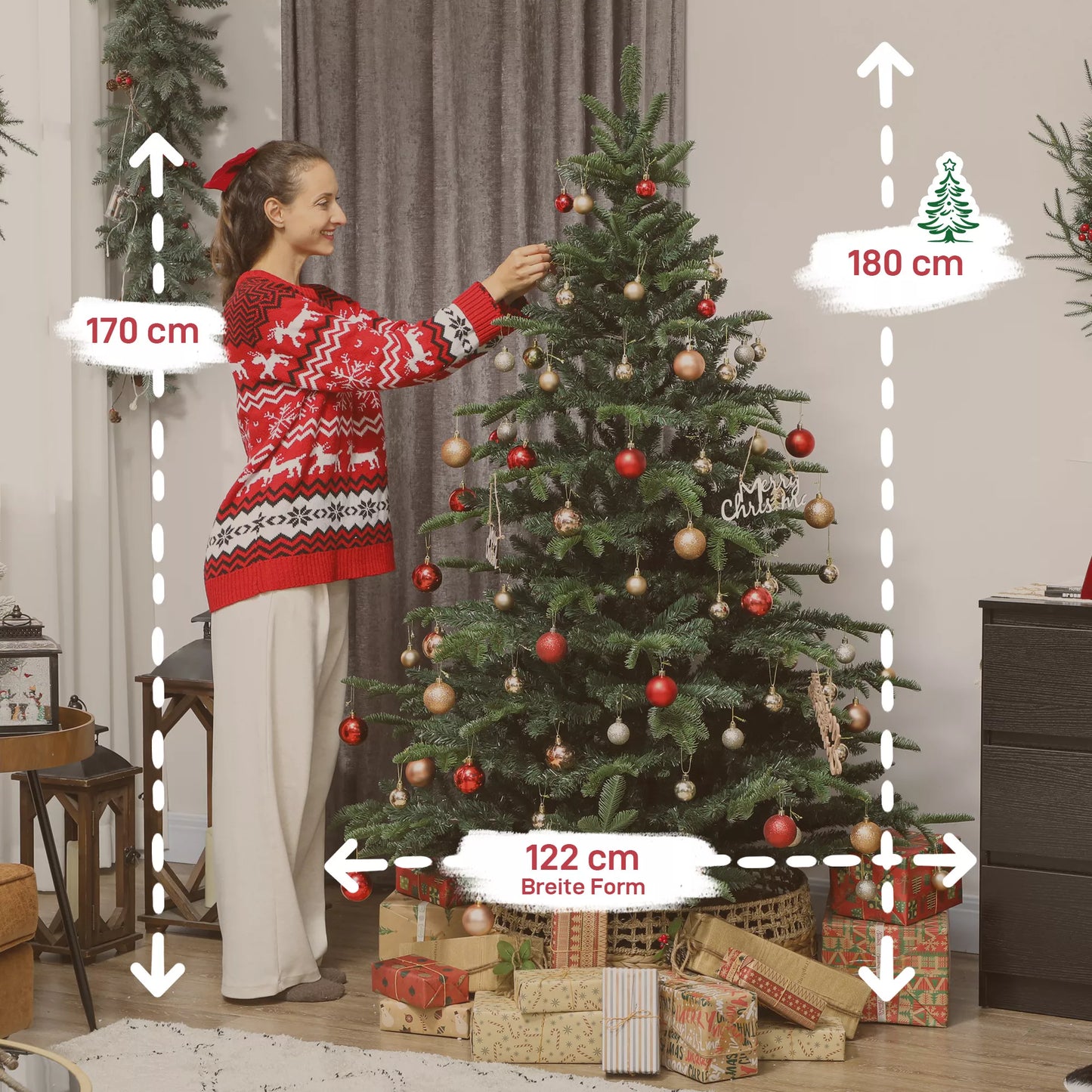 Dirbtinė Kalėdų eglutė su realistiškomis šakomis, sulankstomu stoveliu, atspari ugniai, plastikas, metalas, žalia