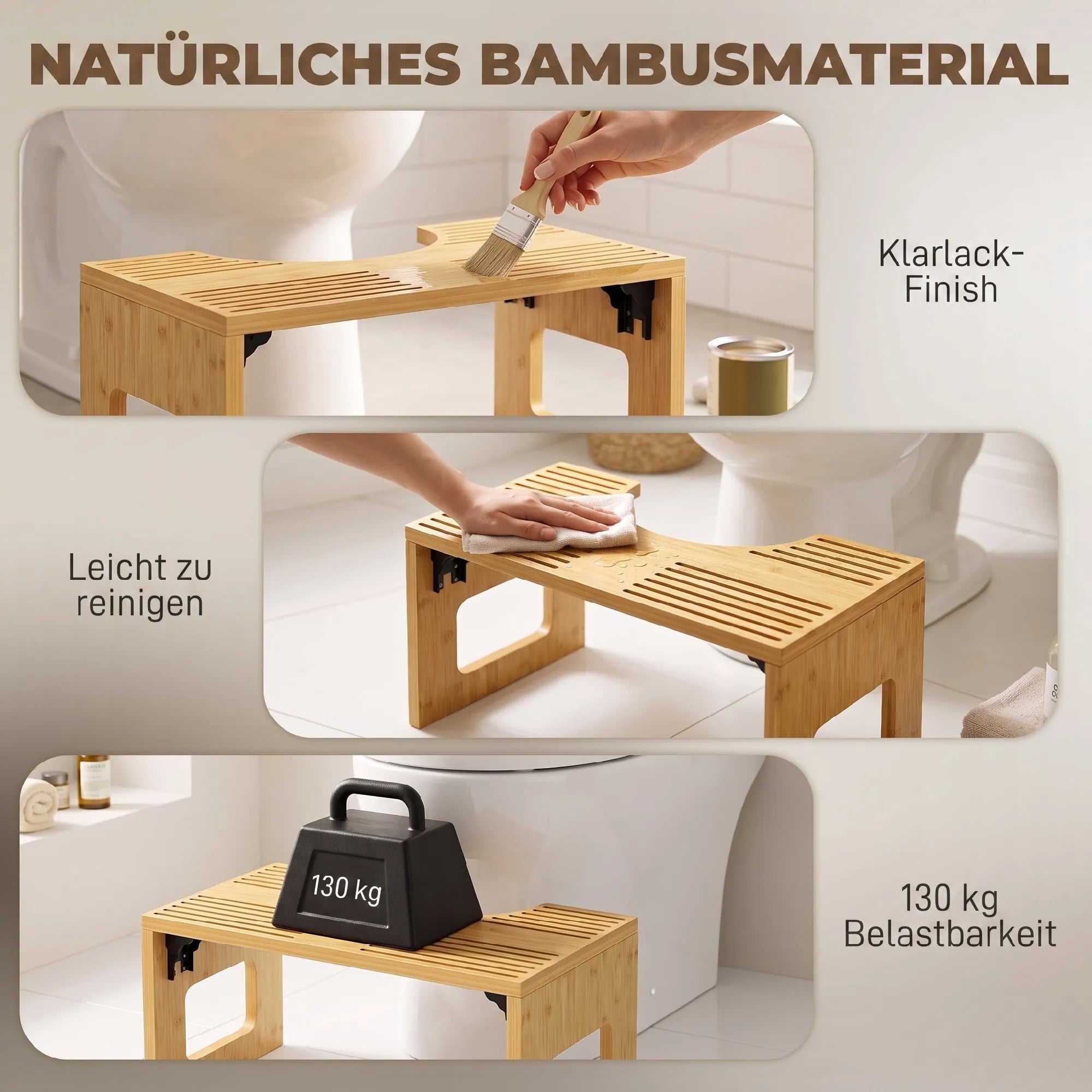 Bambukinio pakojo lakavimo, valymo ir apkrovos iliustracijos