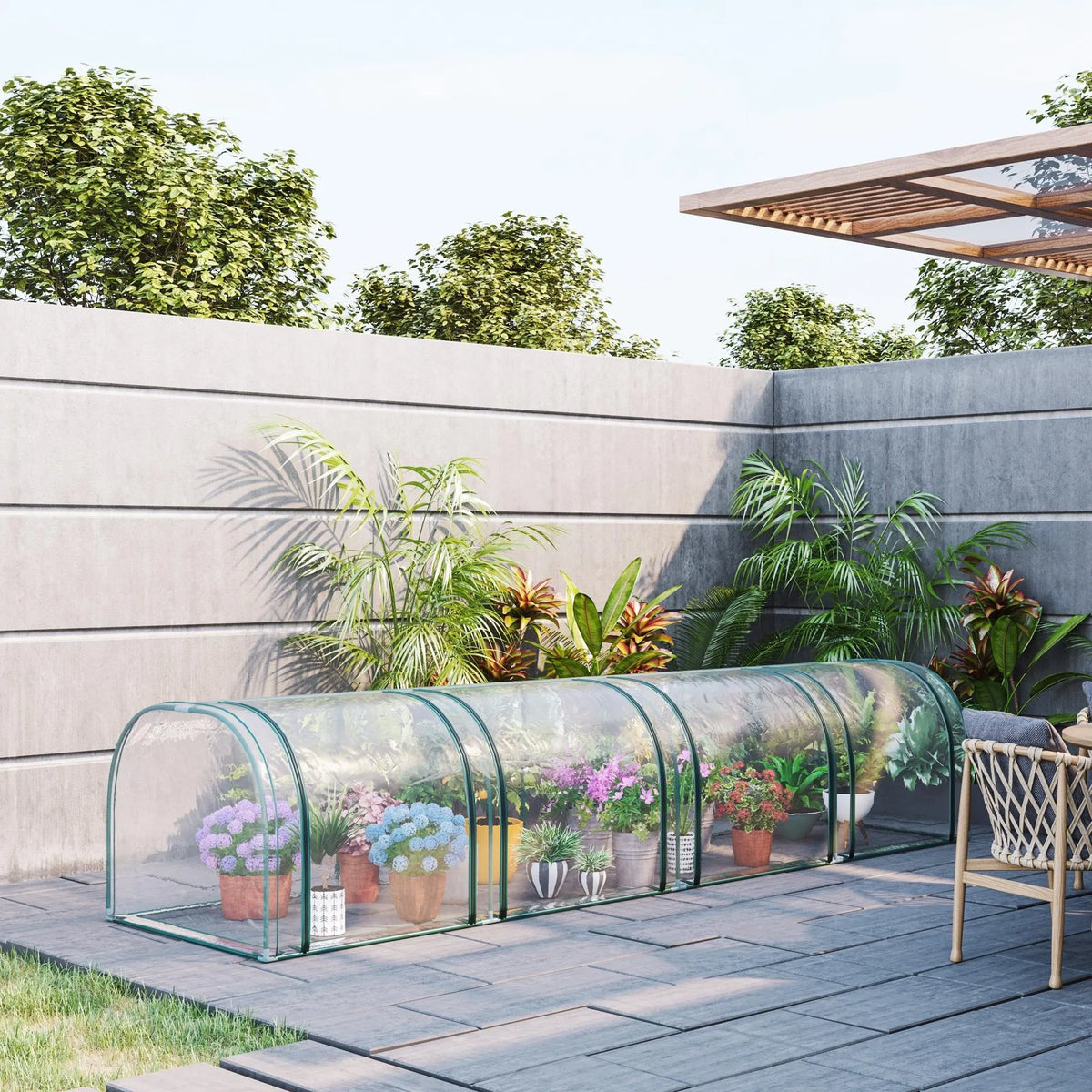 Tunelinis šiltnamis, 3,95 m² su 4 užtraukiamais langais, skaidrus