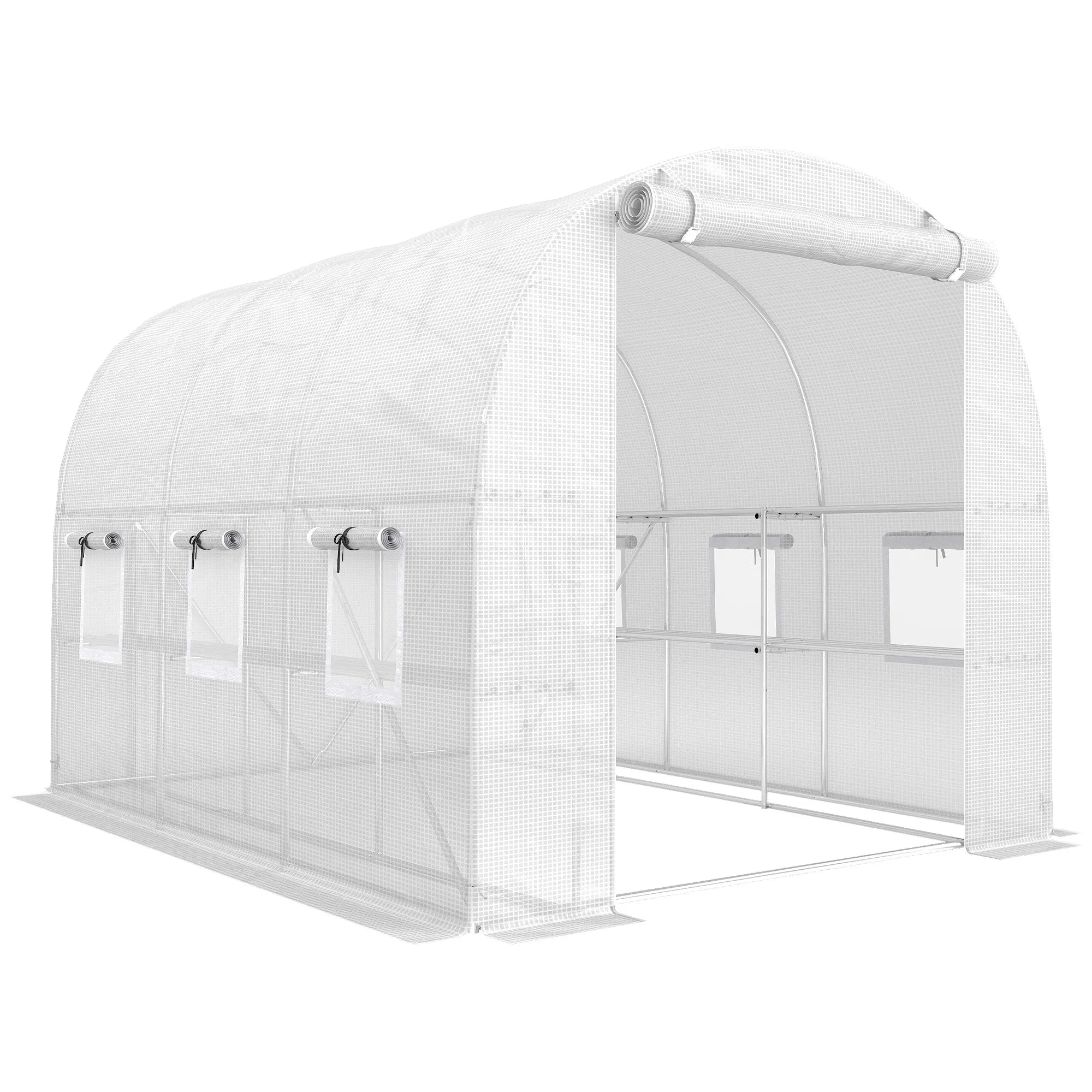 Tunelinis šiltnamis armuotos plėvelės 2,7 x 2 x 1,9 m, su lentynomis, užtraukiama durys, 6 langai