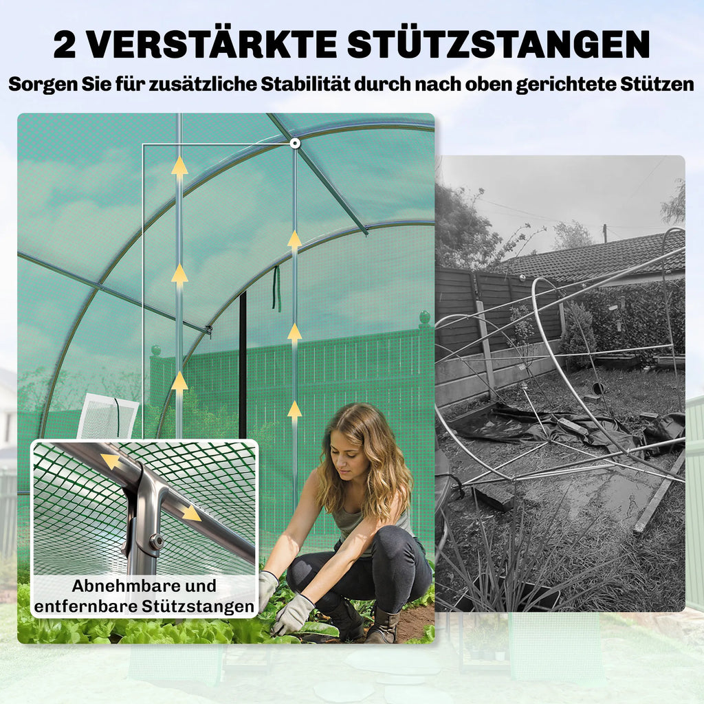 Tunelinis šiltnamis su 8 langais, 12 m², žalias