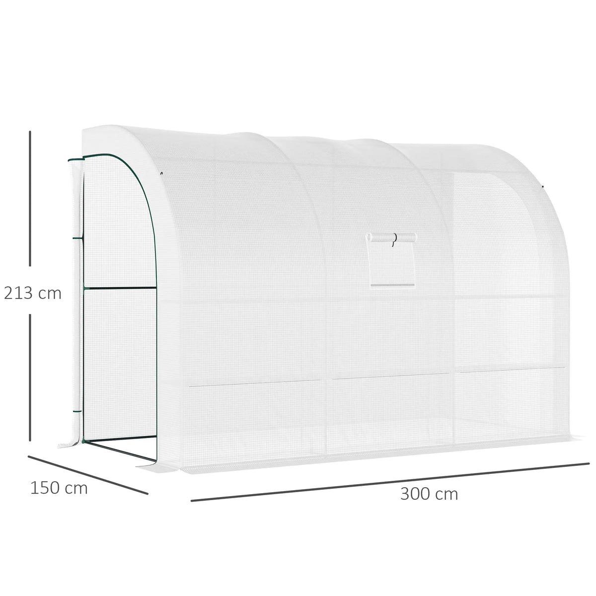 Šiltnamio matmenų schema: ilgis 300 cm, plotis 150 cm, aukštis 213 cm