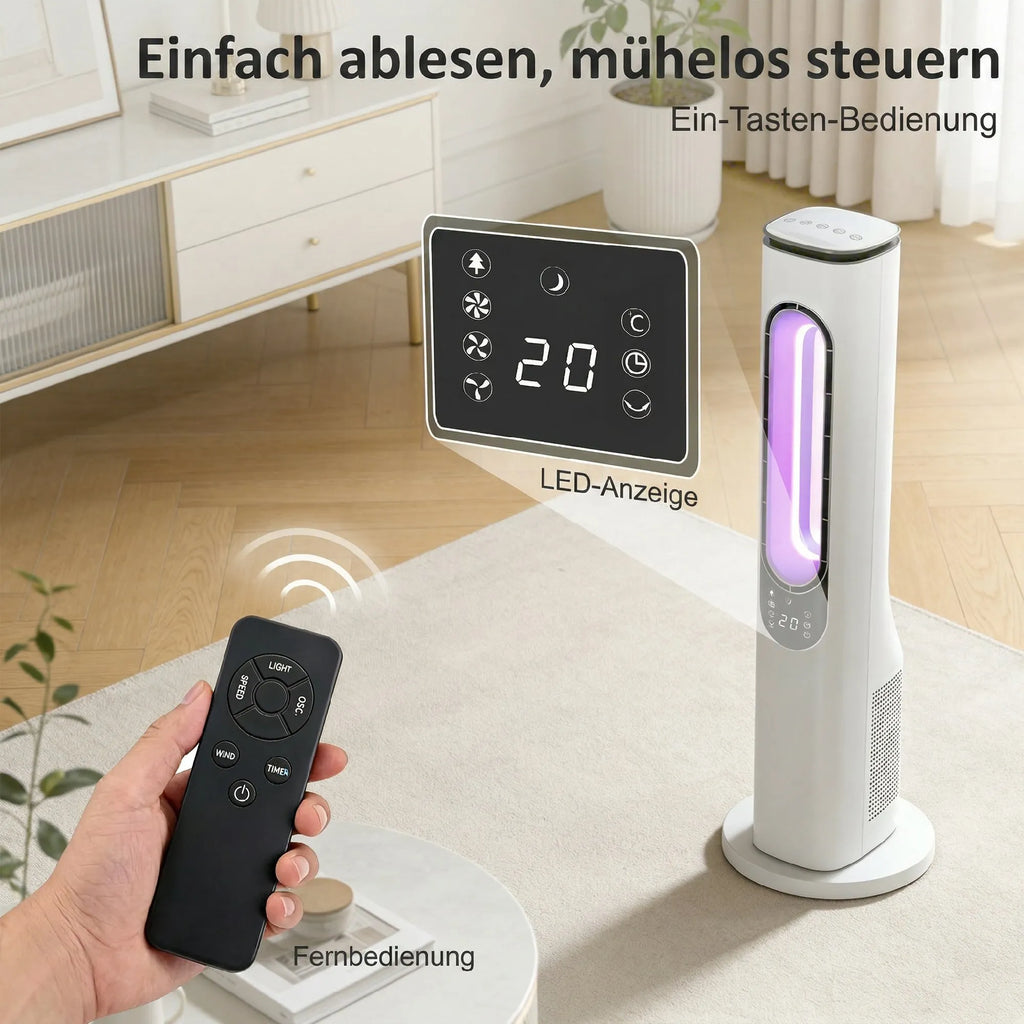 Turinis ventiliatorius su nuotolinio valdymo pulteliu, 3 greičiai, LED apšvietimas, baltas