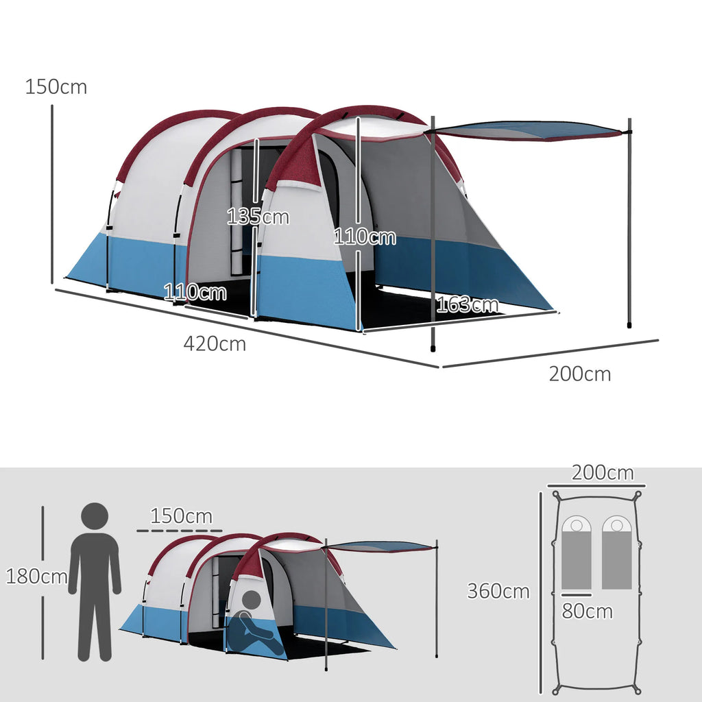 Matmenų schema: palapinės ilgis 420 cm, plotis 200 cm
