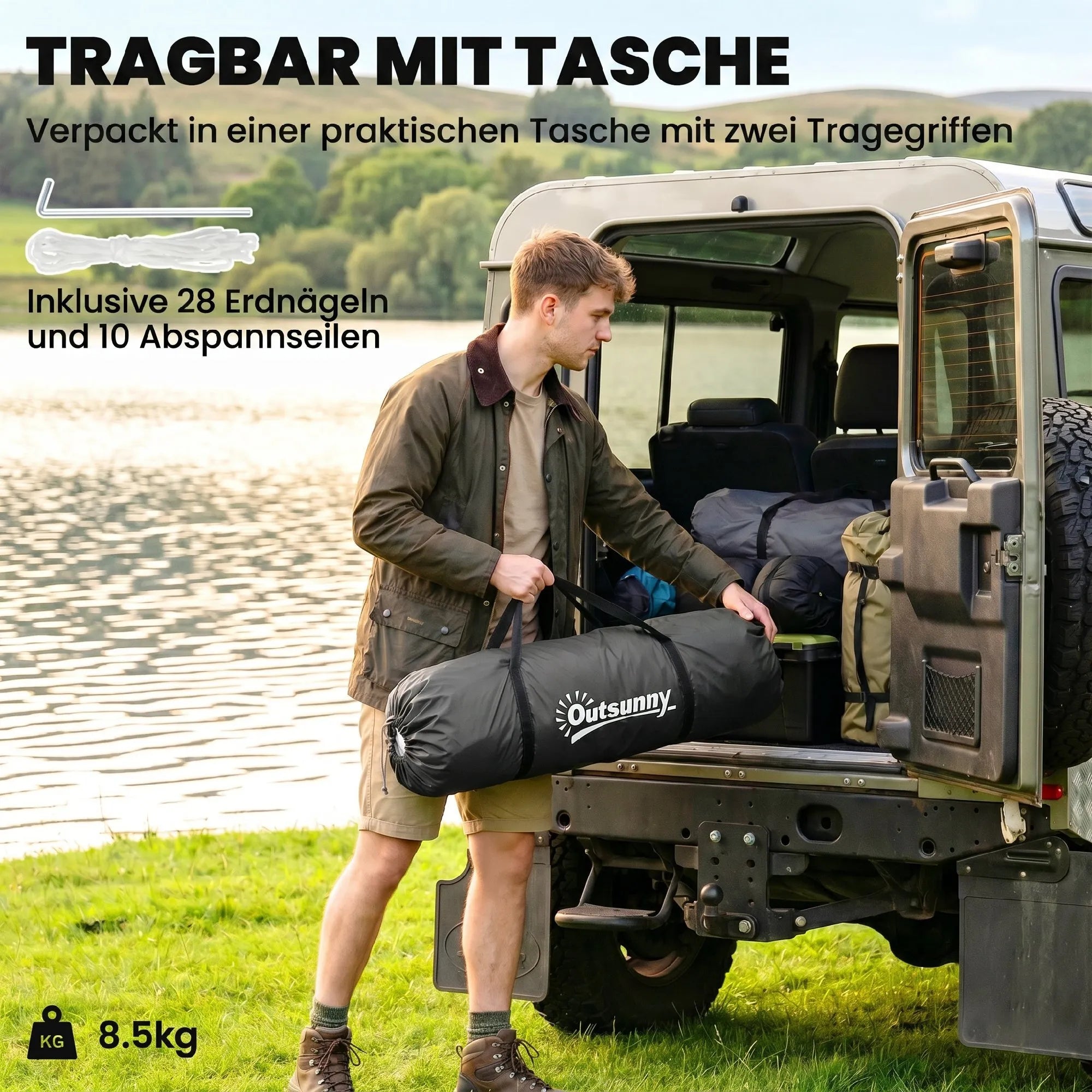 Turistinė palapinė 4-6 asmenims su 2 miegamaisiais, pilka/mėlyna
