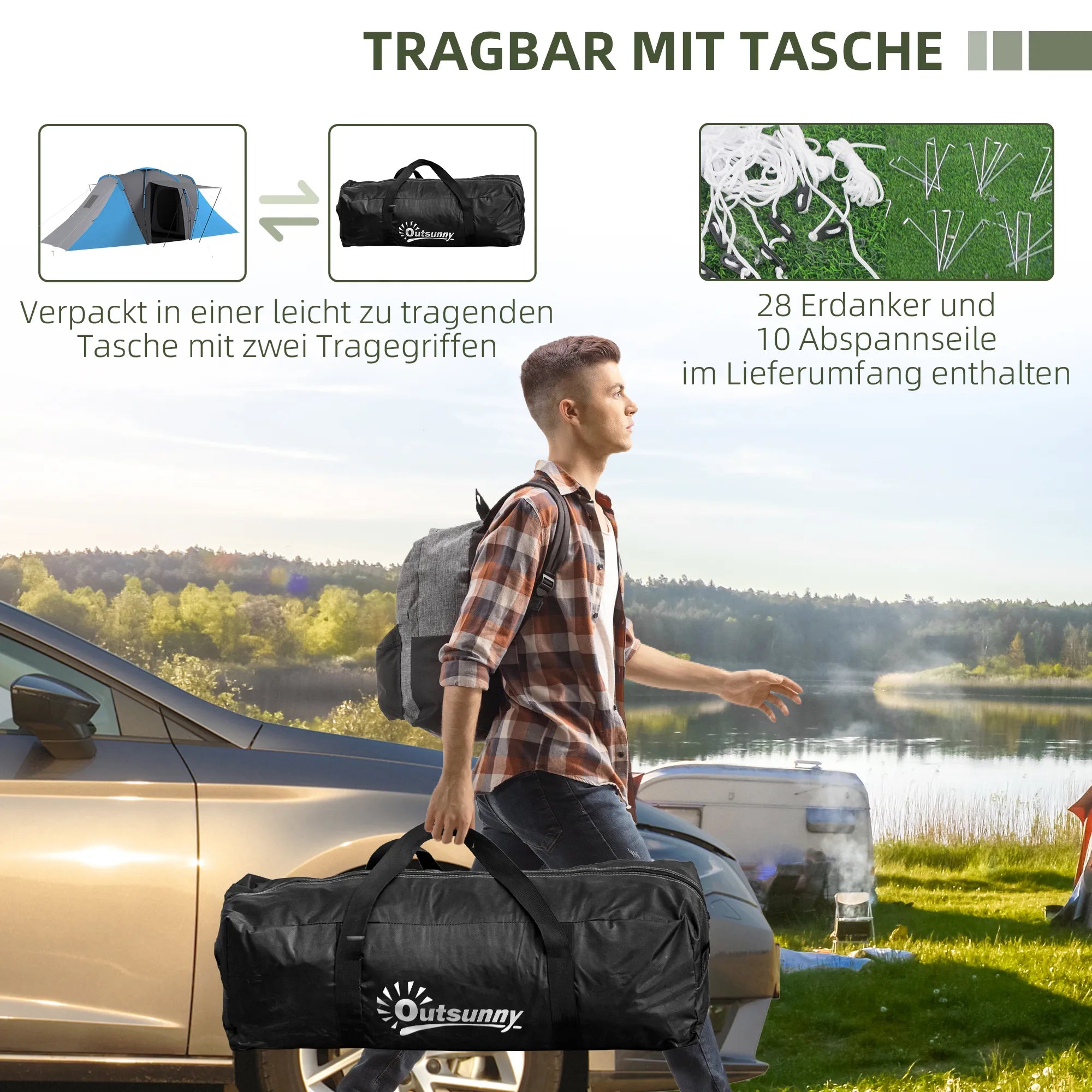 Turistinė palapinė 4-6 asmenims su 2 miegamaisiais, pilka/mėlyna