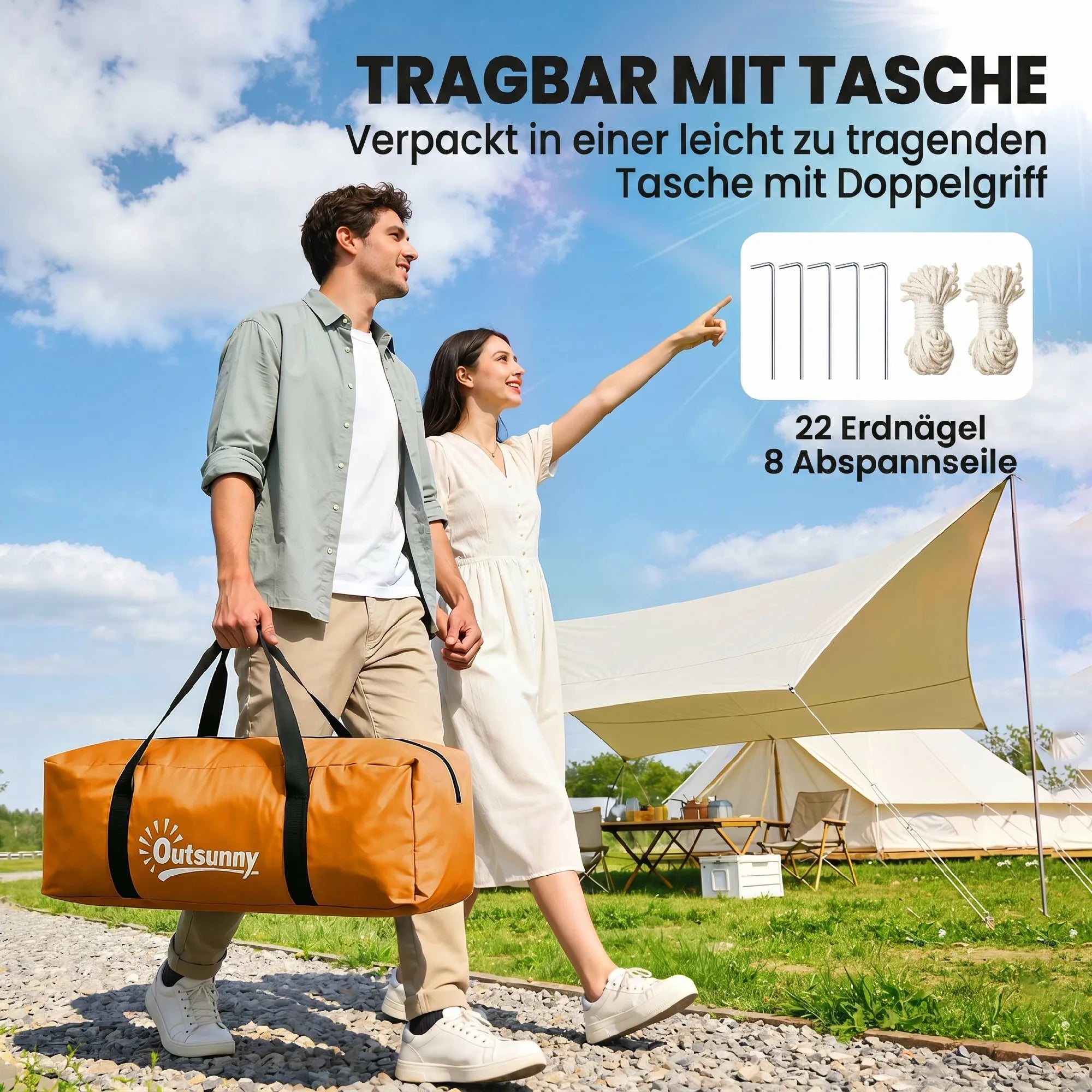 Turistinė palapinė 4–6 asmenims, su prieangiu ir 2 įėjimais, oranžinė