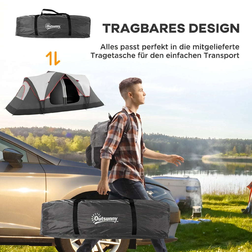 Turistinė palapinė su 2 kambariais, 6-8 asmenims, pilka