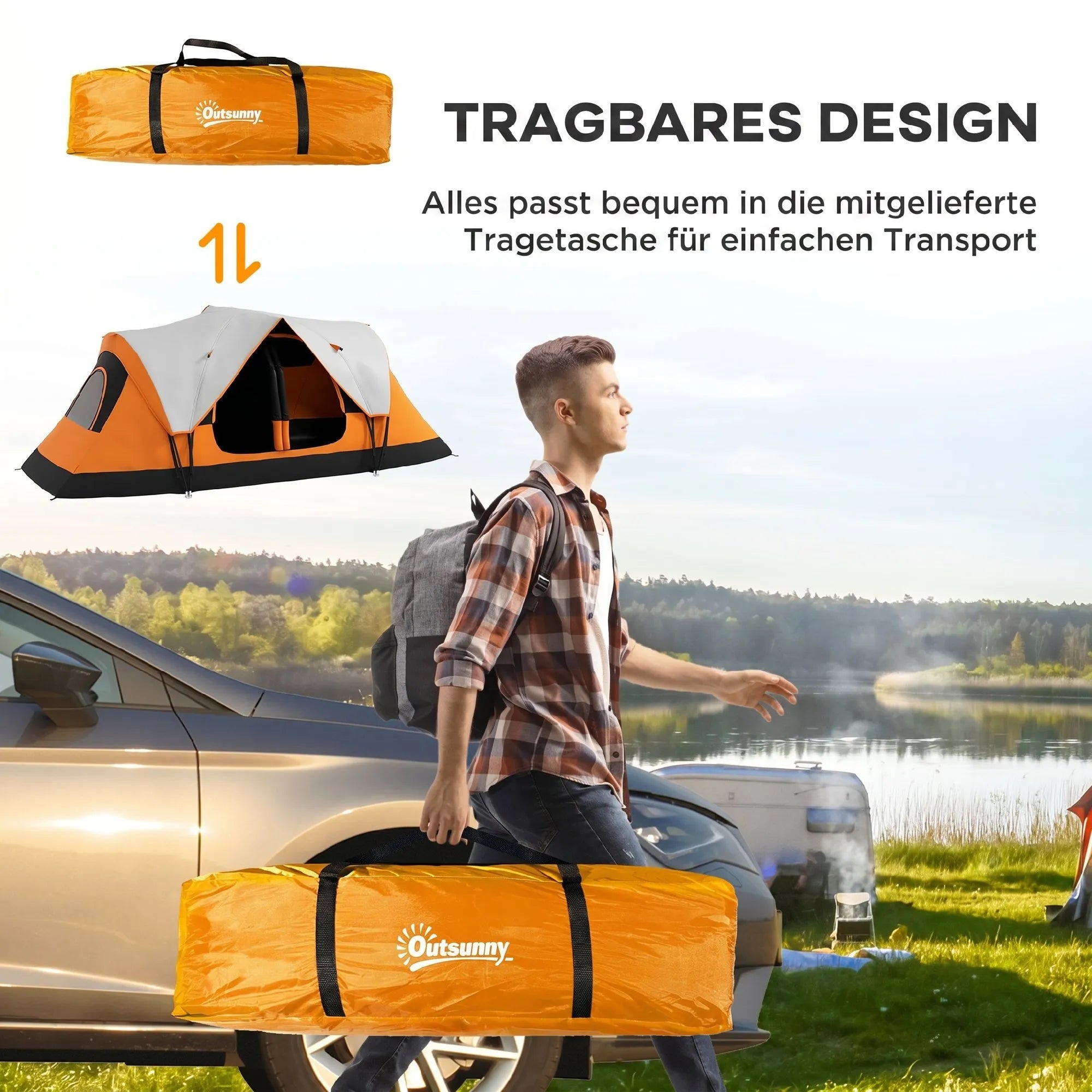 Turistinė palapinė su pertvara, 6-8 vietų, oranžinė